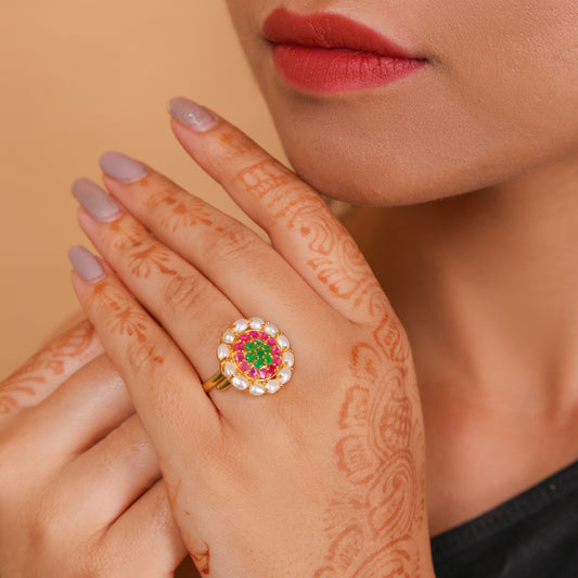 GULBAHAR PEARL GOLD PLATED ADJUSTABLE RING