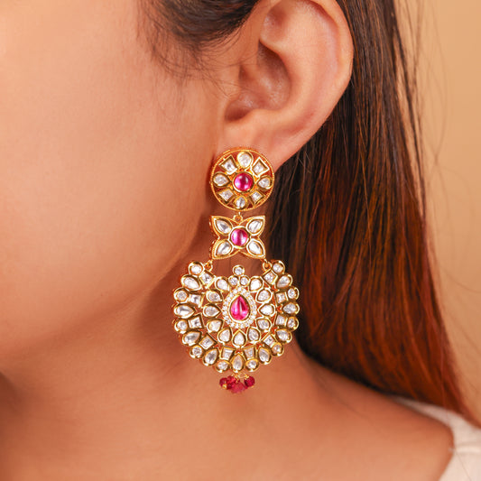 RUBYGLOW PREMIUM MOSSANITE POLKI CHANDBALI