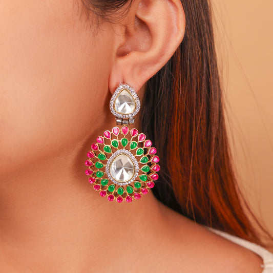 MEIRA RUBY GREEN KUNDAN DANGLER