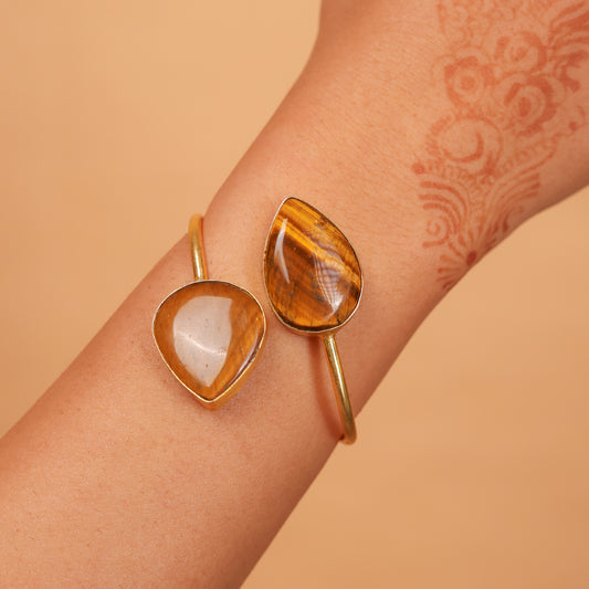 TIGER EYE GOLD PLATED BRASS HANDCUFF