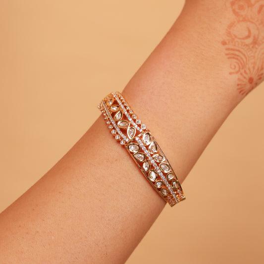 ROSE-GOLD MOSSANITE POLKI OPENABLE SINGLE KADA BANGLE