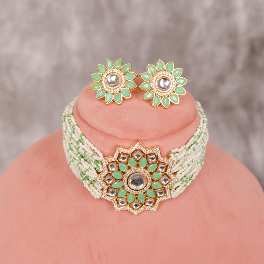 KUNDAN STYLISH PEARL CHOKER NECKLACE SET