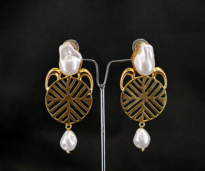 RAW MOTHER OF PEARL INDO-WESTERN GOLDEN BRASS EARRING