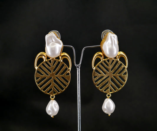 RAW MOTHER OF PEARL INDO-WESTERN GOLDEN BRASS EARRING