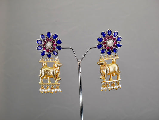 NANDI DUAL TONE SILVER OXIDISED EARRING