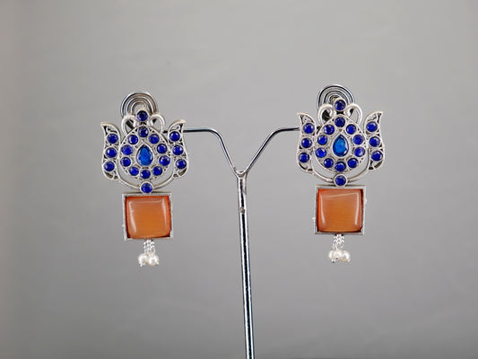 ORANGE MONALISA STONE SILVER REPLICA EARRING