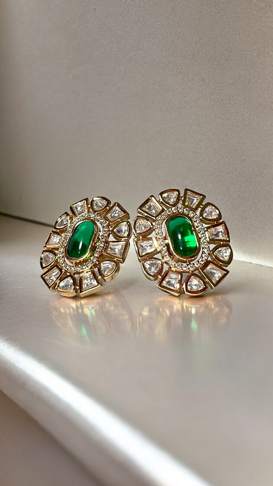 CLASSIC OVAL DESIGNER POLKI STUD EARRING