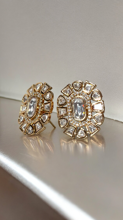 CLASSIC OVAL DESIGNER POLKI STUD EARRING