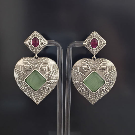 NOOR HEART MONALISA OXIDISED EARRINGS
