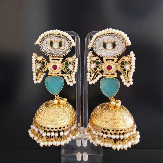 AARADHYA DUAL TONE TANJORE MINT JAIPUR JHUMKI