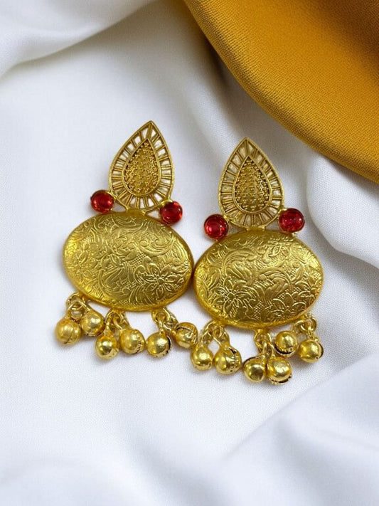 SAANVI GOLD-TONED ENGRAVED BRASS EARRINGS