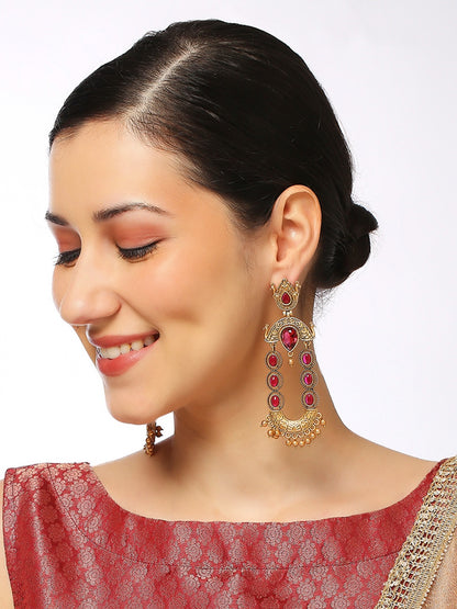 OOMPH MAROON JADAU KUNDAN CONTEMPORARY DANGLER