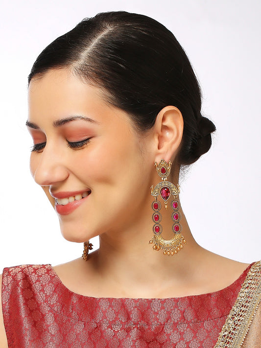OOMPH MAROON JADAU KUNDAN CONTEMPORARY DANGLER