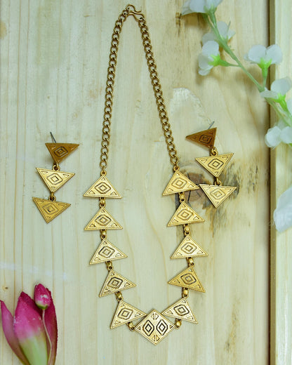 ANTIQUE GOLD TONED GEOMETRIC CONTEMPRORY NECKLACE SET